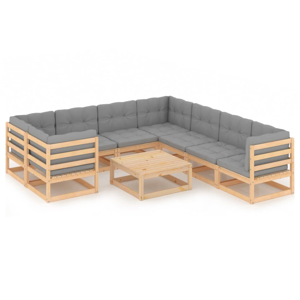 9-tlg. Garten-Lounge-Set mit Kissen Kiefer Massivholz
